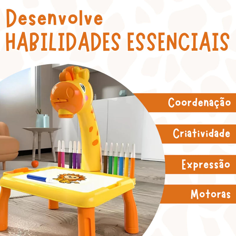 Projetor Girafinha + Mesinha Interativa Iluminada + Livro de Desenhar